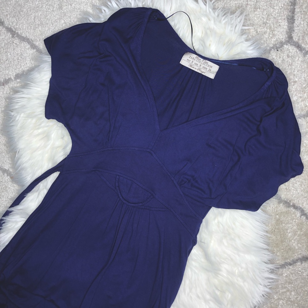 Zara Basic Collection Tunic V Neck Dress Blue